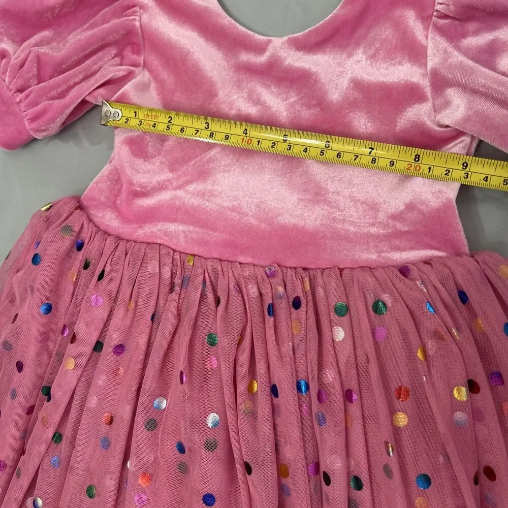 Ollie Jay Diana Puff Dress in Bubblegum Confetti Velvet Top Tulle Bottom Sz 3